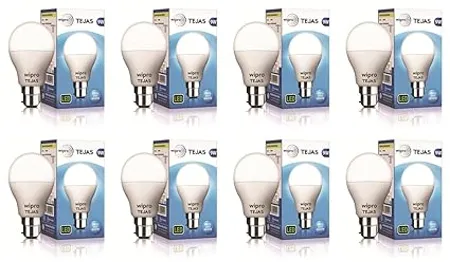 wipro Tejas 9w LED Bulb for Home Office B22 LED Bulb Base Cool Day White Light 6500K 4Kv Surge Protection High Voltage Protection Eco Friendly Energy Efficient Pack of 8