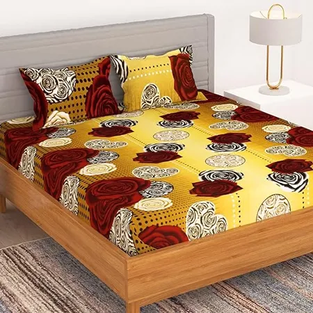 BEDSPUN 150 TC Microfiber 1 U Double Size Bed Sheet with 2 Pillow Covers 220 X 225 cm or 86 X 88 inch Yellow
