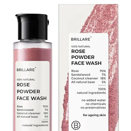Brillare Rose Face Wash Anti Ageing Skin Sandalwood Coconut Face Wash for Hydration Reduces Ageing Signs Wrinkles 100 Natural Powder Face Wash 30g