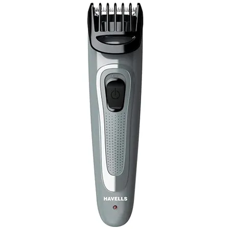 Havells Bt5100C Rechargeable Beard Trimmer with Hypoallergenic Blades Zero Trim with 0 5 Mm Precision Upto 17Mm Length Setting for All Trending Styles 45 Min Runtime Battery Powered Grey 