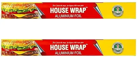 House Wrap Aluminium Foil for Food Packing Cooking Baking Aluminium Foil 9 Meter Net Guaranteed 11 Microns in Thickness for Keeping Food Warm Pack of 2 