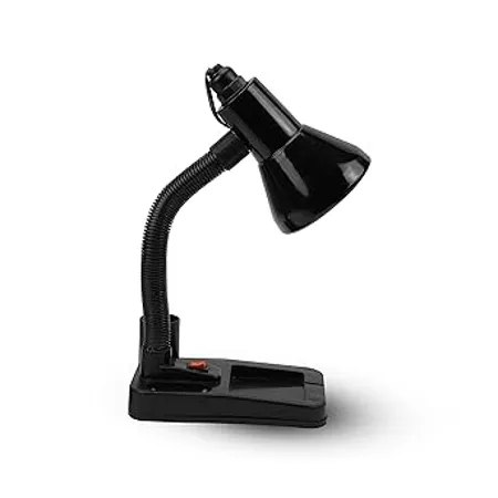 Lexton Stylish Table Lamp with Pen Stand Adjustable Lamp Neck B22 Bulb Metal Round Frame Lamp for Study Reading Writing Office Desk Bed Side Lamp Black Plastic 1 Piece Bulb Not Included 