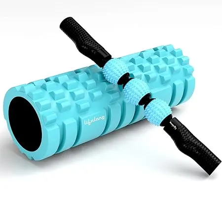 Lifelong Roller for Back Pain Deep Tissue Massage Body Pain High Density Foam Roller for Exercise in Gym Massage Roller for Stretching with Massage Stick LLFRC01 Blue Black 