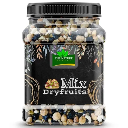 Nature Krafts Healthy Mix Dry Fruits Almonds Cashew Green Black Raisin walnut Apricot cherry kiwi pineapple Nuts and Dry Fruits Jar pack 1kg 