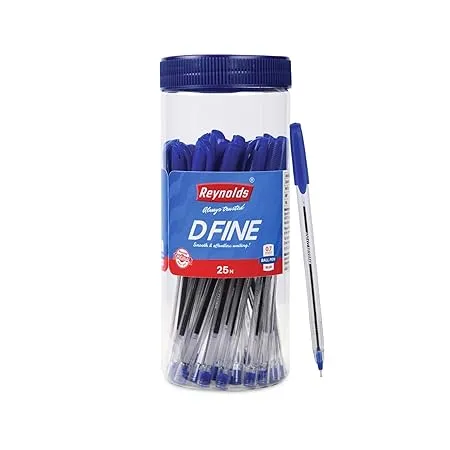 Reynolds D FINE BALLPEN BLUE PACK OF 25 Ball Point Pen Set With Comfortable Grip Pens For Writing School and Office Stationery Pens For Students 0 7 mm Tip Size