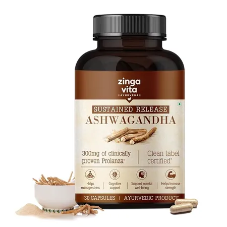 Zingavita Ayurveda Slow Release Ashwagandha 300mg Clean Label Certified Clinically Proven to Support Strength Energy Anti Stress Single Dose Withania Somnifera Extract 30 Veg Capsules