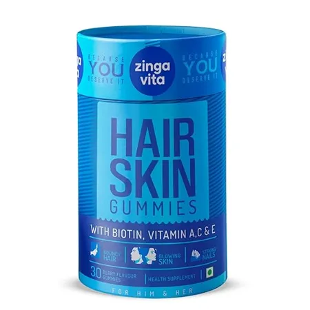 Zingavita Hair Skin Gummies with Biotin Vitamin A C E 30 Gummies