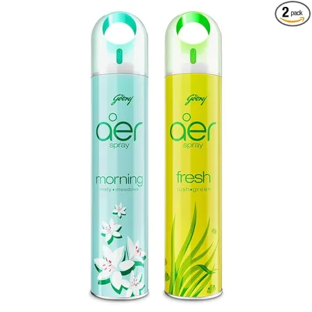 Godrej aer Spray Room Freshener for Home Office Morning Misty Meadows Fresh Lush Green Pack of 2 220 ml each Long Lasting Fragrance