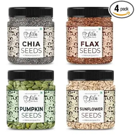 LILA DRY FRUITS 4 Superseed Combo Chia Pumpkin Sunflower Flax 250gms each 1kg total Jar Pack Immunity combo for Weight Loss Mix Seeds for Eating Diet Snacks Superfood