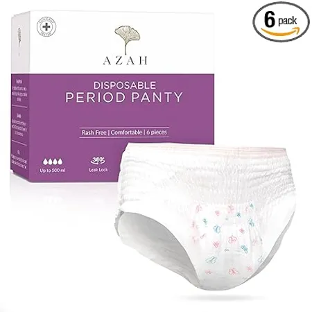 AZAH Period Panties For Women Leak Proof Pack of 6 500ml Absorbent Disposable Panties After Delivery and Night Period Panties With 360 Leak Proof Technology M L