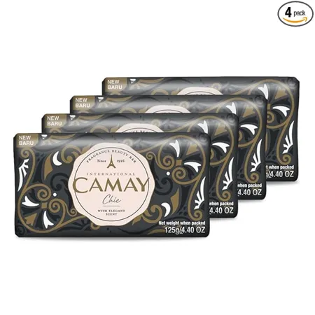 Camay Chic Citrus Beauty Soap with Aromatic Wood Indulging French Fragrance Moisturizing Bathing Body Soap with Nature s Scent Creamy Lather for Daily Skincare 125g Pack of 4 
