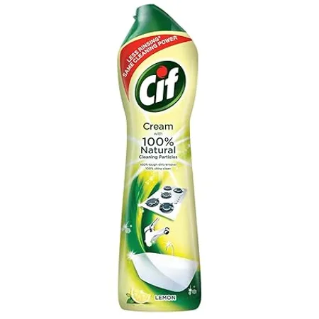 Cif Abrasive Surface Cleaner Cream Lemon Kitchen Bathroom Removes Grease Dirt Tough Stains with Natural Cleaning Particles 500 ml