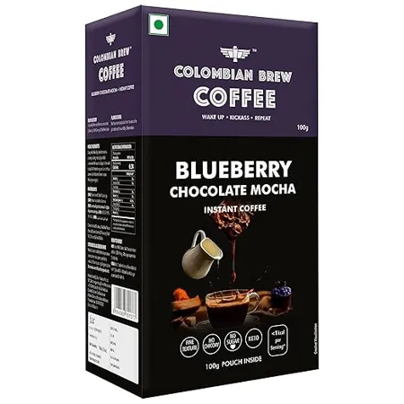 Colombian Brew Blueberry Chocolate Mocha Instant Coffee Powder No Sugar Vegan 100g