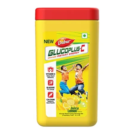 Dabur GlucoPlus C Instant Energy Glucose Juicy Tasty Lemon Flavour 400g Jar Glucose Replenishes Energy 25 more Glucose in every sip Vitamin C helps Boosts Immunity Calcium Supports Bone Health