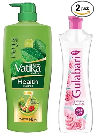 Dabur Vatika Health Shampoo with Henna Amla for Problem Free Hair 640ml Dabur Gulabari Premium Rose Water Natural 400 ml