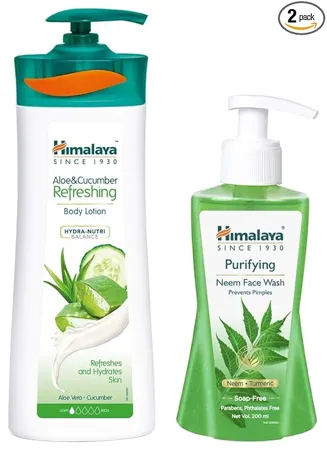 Himalaya Herbals Purifying Neem Face Wash 200ml And Himalaya Herbals Aloe and Cucumber Refreshing Body Lotion 400ml
