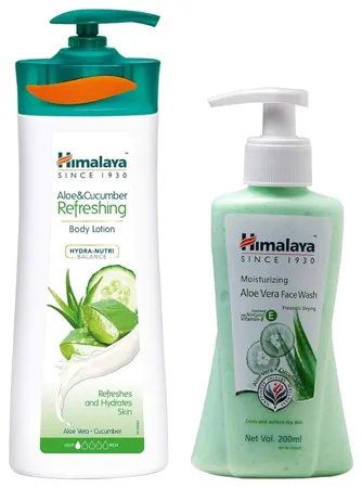 Himalaya Moisturizing Aloe Vera Face Wash 200ml And Himalaya Herbals Aloe and Cucumber Refreshing Body Lotion 400ml