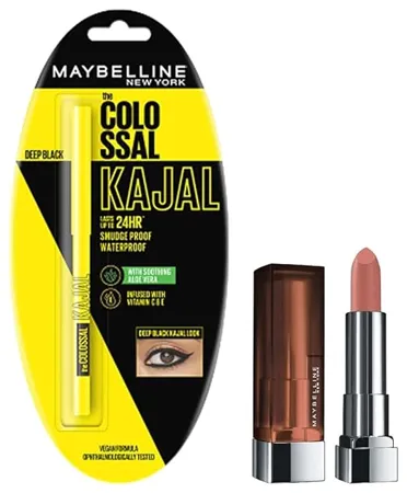 Maybelline New York Color Sensational Creamy Matte Lipstick 656 Clay Crush 3 9g and Maybelline New York Colossal Kajal Black 0 35g