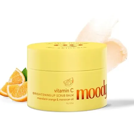 Moody Vitamin C Lip Scrub Balm 85 Reduction in Dark Lips Pigmentation Heals Dry Chapped Lips with Mandarin Orange Argan Oil 100 Vegan for Women Men 15gm 