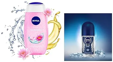 NIVEA Shower Gel Water Lily Oil Body Wash Women 250ml And NIVEA Men Roll On Deodorant Cool Kick 50ml