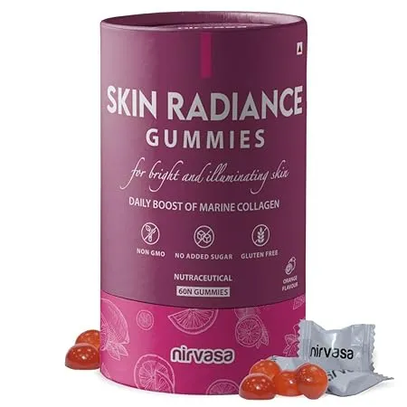 Nirvasa Skin Radiance Gummies Skin Marine Collagen Builder 60 Gummy Pack Vitamin C E Hyaluronic Acid Glutathione Collagen Gummies For Women Men Super tasty Gluten Gelatin Free