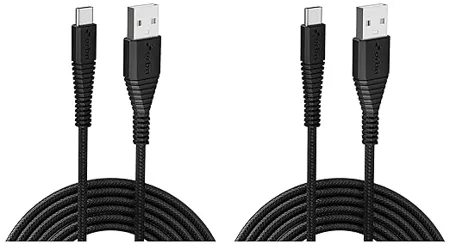 URBN Type C USB 3 4 Amp 25W Fast Charging Cable for Smartphone Unbreakable Rugged Nylon Braided Quick Charge QC Compatible Made in India Length 5 Feet Black Pack of 2 