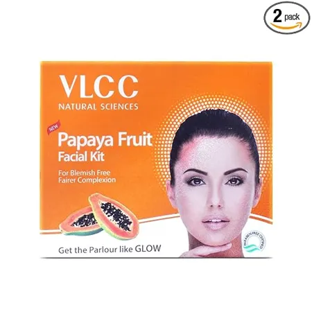 VLCC Papaya Fruit Facial Kit 60g Glowing Blemish Free Skin With Papaya Cucumber Peach and Orange Peel Extracts Glowing at Home Facial Kit 