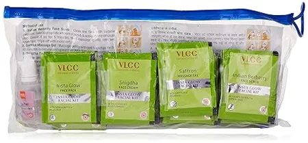 VLCC Salon Series Insta Glow Facial Kit 6 Facials 240g 12ml Fights Premature Ageing Youthful Glow Facial Kit with Saffron Berberry Anti Microbial and Complexion Brightening