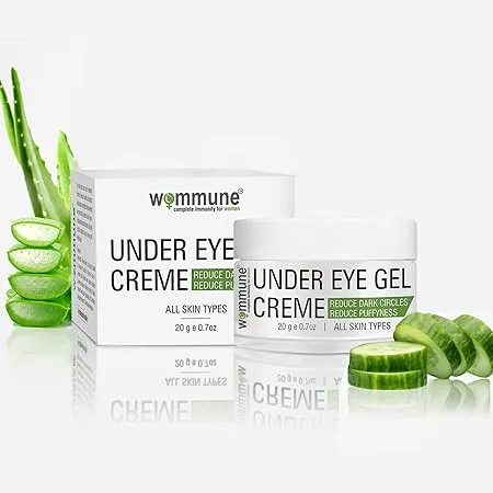 Wommune Under Eye Cream Gel for Dark Circles Puffy Eyes Wrinkles Removal of Fine Lines for Women Men Cucumber Aloe Vera Vitamin E Bakuchi etc 20 gm
