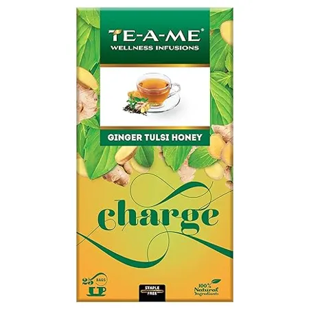 TE A ME Ginger Tulsi Honey Herbal Tisane 25 Tea Bags Herbal Tea for Immunity Stress Relief 25 Dry Tulsi Leaves Ginger and Honey Herbal Tea Bags