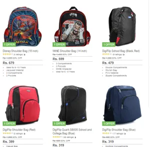 Flipkart school bags 60% off