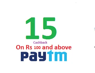 Paytm get Upto Rs.75 Cashback [Rs.15 Cashback For 5 times]