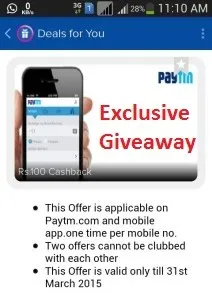 Paytm Rs 100 cashback on Rs 200 giveaway