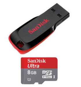 Sandisk Cruzer Blade 16GB Pen Drive + SanDisk Mobile Ultra 8 GB