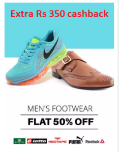  mens footwear 50% off + extra 350 cashback