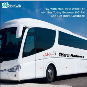 mobikwik march madness abhibus 100% cashback