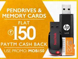  paytm memory cards and pendrives Rs 150 extra cashback