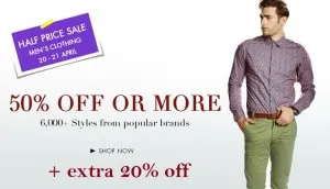 amazon men clothing 50% off + 20% off.