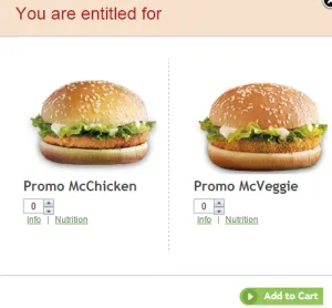  mcdonalds free mcchicken or mcveggie