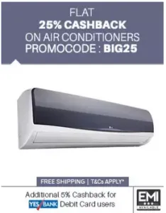 air conditioners flat 25% cashback paytm electronics sale