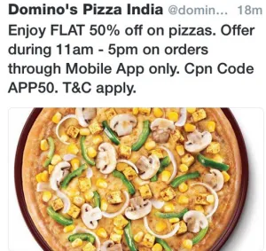 dominos 50% off on app