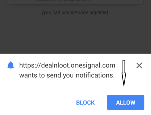 allow push notifications from dealnloot on mobile