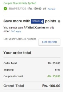 ebay Rs 150 off on Rs 250 + 10 cashback