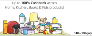 paytm 100% cashback sale home and kitchen, books 14th july