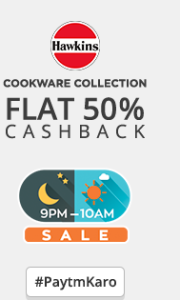 paytm 50% cashback on hawkins cookware 9to10 sale