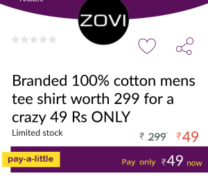 zovi tshirt Rs 49 only little deals app