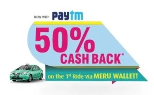 Meru Cab 50 cb on paying via Paytm