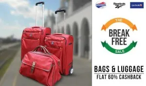 Paytm Flat 60 cb on Bags & luggage