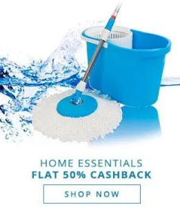paytm home essentials mops, tablets 50% cashback