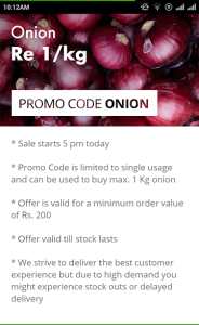 Ninja cart Onions at Re 1 per kg